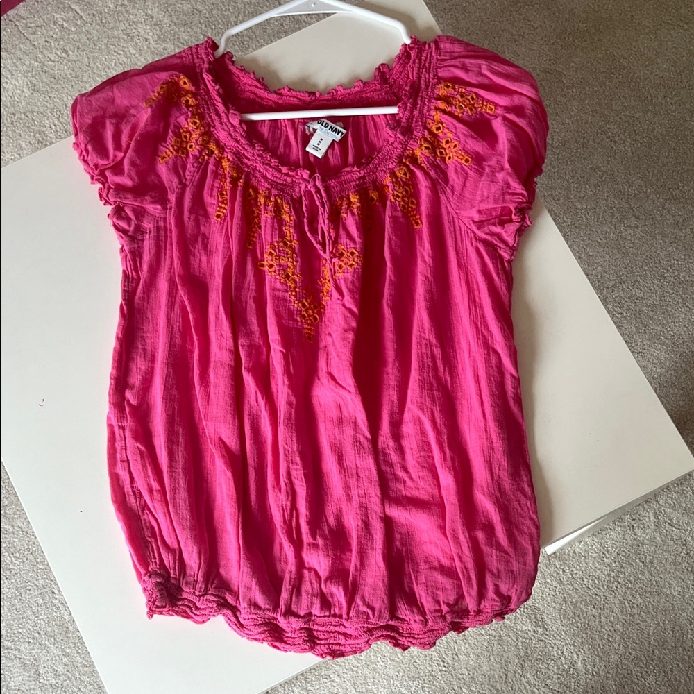 Old Navy Pink Blouse with Orange Embroidery